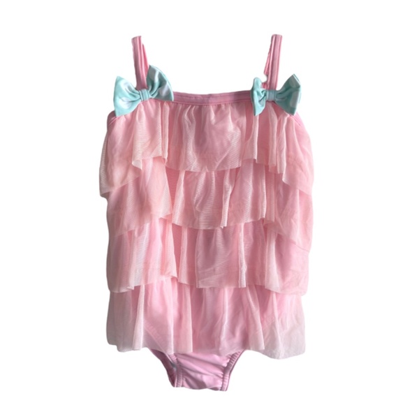 NWT FrouFrou Pink Tutu Ruffles and Mint Green Polka Dot Bows Swimsuit 4T - Picture 2 of 8